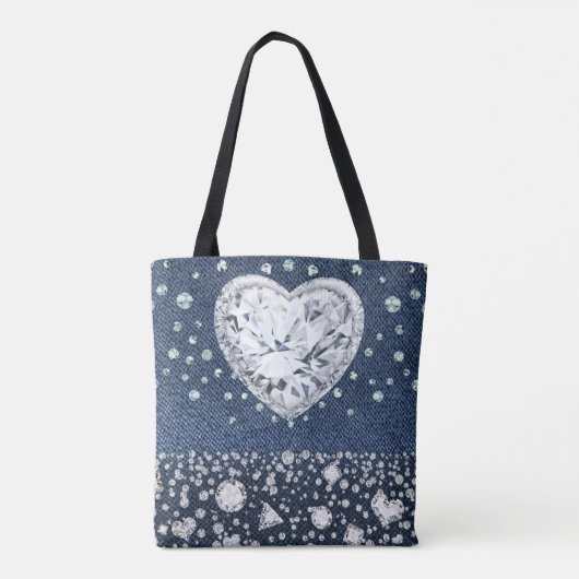 Blue Jean Denim & Diamonds Bling Diamond Herz Tasche (Rückseite)