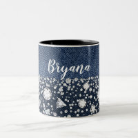 Blue Jean Denim & Diamonds Bling Diamond Herz