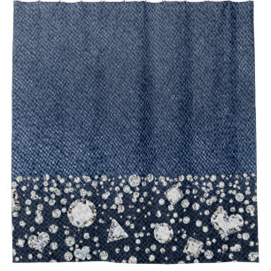 Blue Jean Denim Diamonds Glam Trendy Diamond Bling Duschvorhang