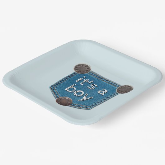 Blue Jean Denim Es ist eine Boy Baby Dusche Pappteller (Gewinkelt)