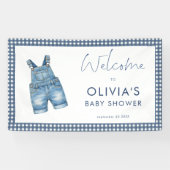 Blue Jean Denim Gingham Boy Welcome Baby Shower  Banner (Horizontal)