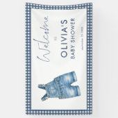 Blue Jean Denim Gingham Boy Welcome Baby Shower  Banner (Vertikal)