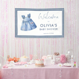 Blue Jean Denim Gingham Girl Welcome Baby Shower Banner
