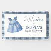 Blue Jean Denim Gingham Girl Welcome Baby Shower Banner (Horizontal)