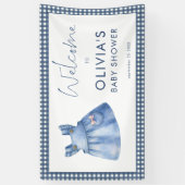 Blue Jean Denim Gingham Girl Welcome Baby Shower Banner (Vertikal)