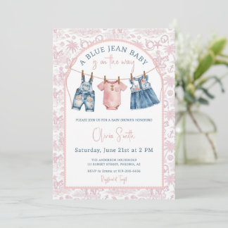 Blue Jean Denim Girl Baby Shower Einladung