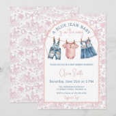 Blue Jean Denim Girl Baby Shower Einladung (Vorne/Hinten)