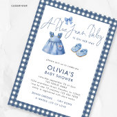 Blue Jean Denim Girl Gingham Baby Shower  Einladung