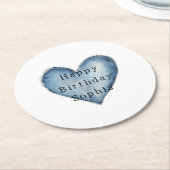 Blue Jean Denim Heart Birthday Runder Pappuntersetzer (Angewinkelt)