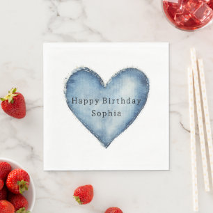 Blue Jean Denim Heart Birthday Serviette