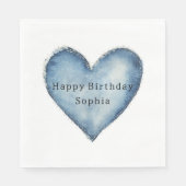 Blue Jean Denim Heart Birthday Serviette (Vorderseite)