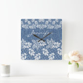 Blue Jean Denim Lace Wall Clock Quadratische Wanduhr (Zuhause)