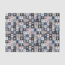 Blue Jean Denim Patchwork Skulls und Florals Seidenpapier