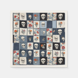 Blue Jean Denim Patchwork Skulls und Florals Serviette