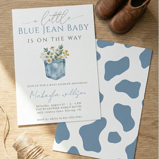 Blue Jean Denim Rustic Boy Baby Shower Einladung