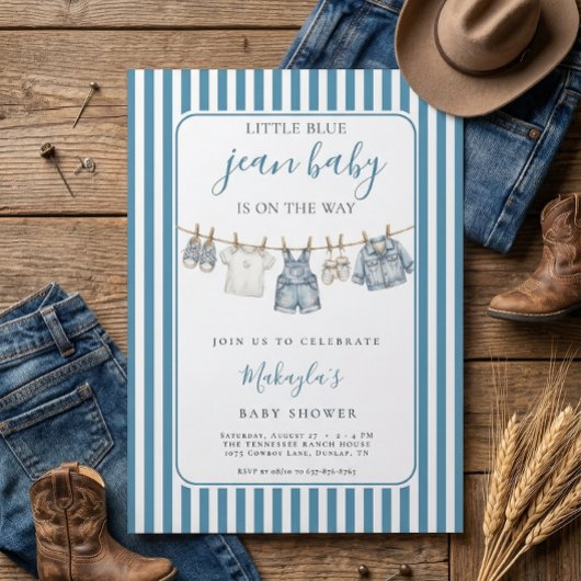 Blue Jean Denim Rustic Boy Baby Shower Invitation Einladung