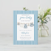 Blue Jean Denim Rustic Boy Baby Shower Invitation Einladung (Stehend Vorderseite)