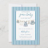 Blue Jean Denim Rustic Boy Baby Shower Invitation Einladung (Vorderseite)