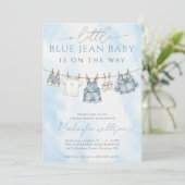 Blue Jean Denim Rustic Western Baby Shower Einladung (Stehend Vorderseite)
