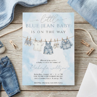 Blue Jean Denim Rustic Western Baby Shower Einladung