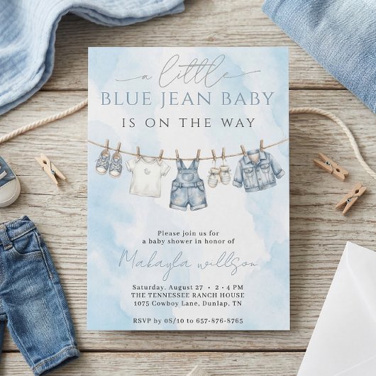 Blue Jean Denim Rustic Western Baby Shower Einladung