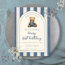 Blue Jean Denim Teddy Bear 1st Birthday