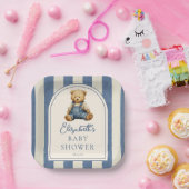 Blue Jean Denim Teddy Bear Baby Shower Pappteller (Party)