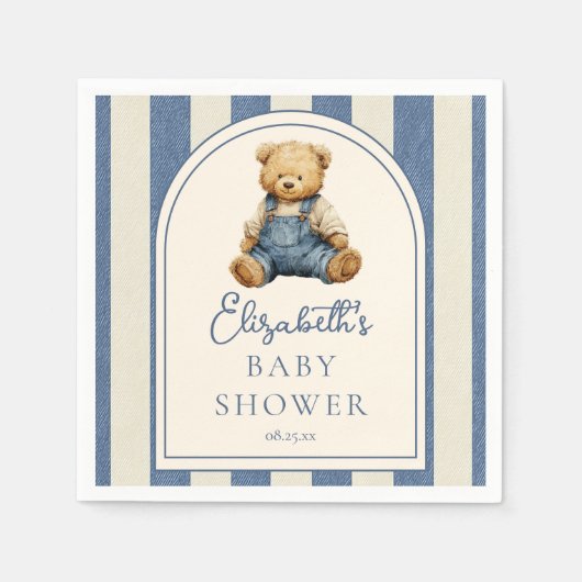 Blue Jean Denim Teddy Bear Baby Shower Serviette (Vorderseite)