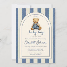 Blue Jean Denim Teddy Bear Boy Baby Shower