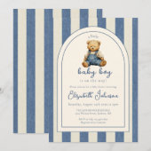 Blue Jean Denim Teddy Bear Boy Baby Shower Einladung (Vorne/Hinten)