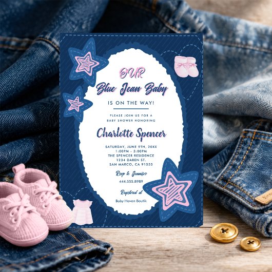 Blue Jean Denim Theme Baby Shower Einladung