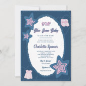Blue Jean Denim Theme Baby Shower Einladung (Vorderseite)
