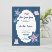 Blue Jean Denim Theme Baby Shower Einladung (Stehend Vorderseite)