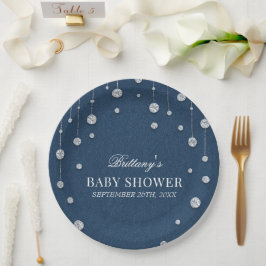 Blue Jean Denim und Diamond Baby Shower Pappteller