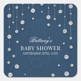 Blue Jean Denim und Diamond Baby Shower Quadratischer Aufkleber
