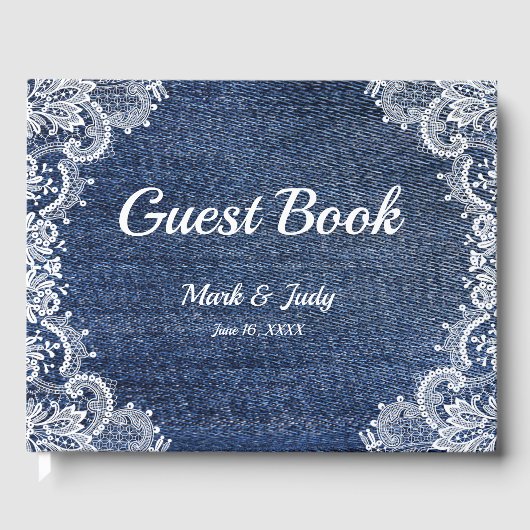 Blue Jean Denim und Lace Wedding Guest Book Gästebuch (Vorderseite)