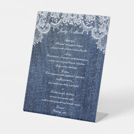 Blue Jean Denim und Lace Wedding Menu Sockelschild
