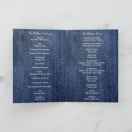 Blue Jean Denim und Lace Wedding Programm (Innenseite)