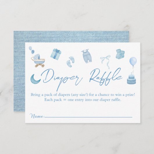 Blue Jean Diaper Raffle Denim Baby Dusche Begleitkarte (Vorne/Hinten)