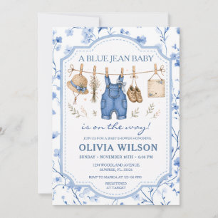 Blue Jean Floral Wäscheleine Mädchen Baby Shower Einladung