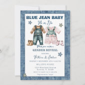 Blue Jean Gender Reveal, He or She Einladung (Vorderseite)