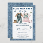Blue Jean Gender Reveal, He or She Einladung (Vorne/Hinten)