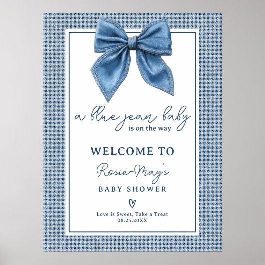 Blue Jean Gingham Coquette Bow Baby Dusche Willkom Poster (Vorne)