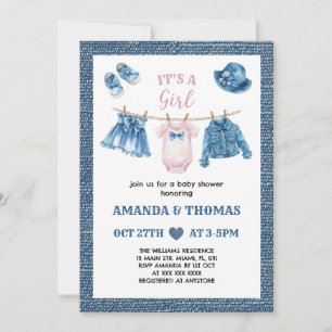 Blue Jean Girl Baby Shower Einladung