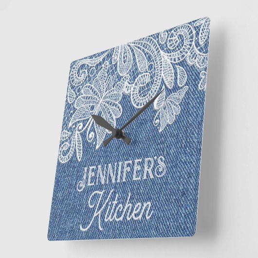 Blue Jean Kitchen Wall Clock Quadratische Wanduhr (Winkel)