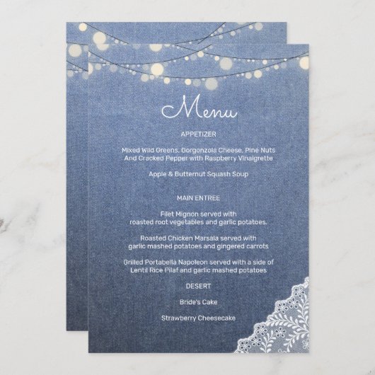 Blue Jean Lace String Lights Einladung (Vorne/Hinten)