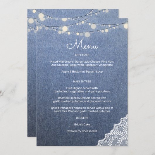 Blue Jean Lace String Lights Einladung (Vorne/Hinten)