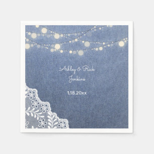 Blue Jean, Lace, String Lights Serviette