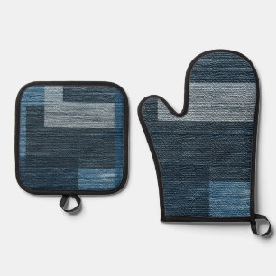 Blue Jean Patch Imitate Burlap Design Ofenhandschuh & Topflappen-Set