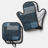 Blue Jean Patch Imitate Burlap Design Ofenhandschuh & Topflappen-Set (Vorderseite/Rückseite)